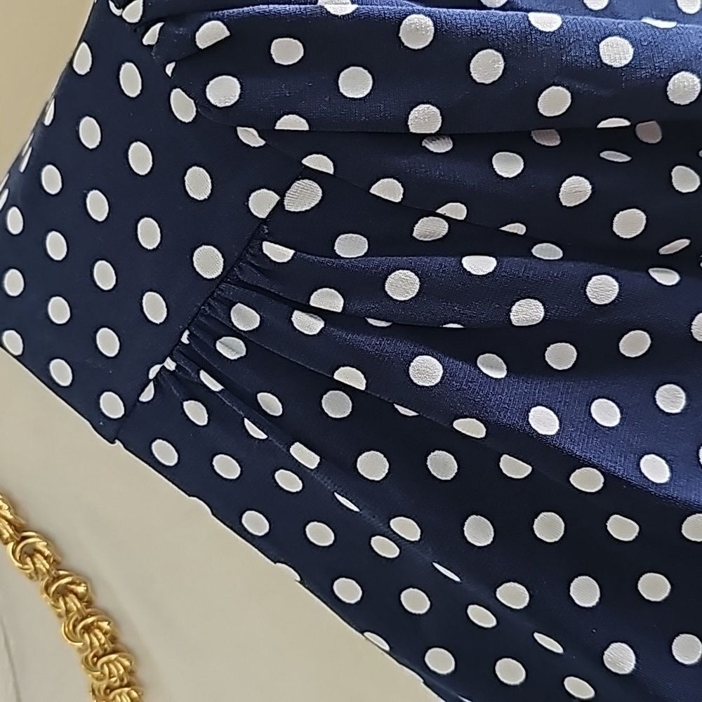Michael Kors navy polka dot classic fitted style dress size small - Picture 5 of 13